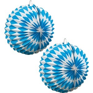 Zwei runde Bayern-Lampions in Blau und Weiss